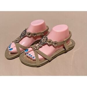 Siketu Vegan Beige Comfort Floral Embellished Rhinestone Sandal Shoes Sz 10 (41)